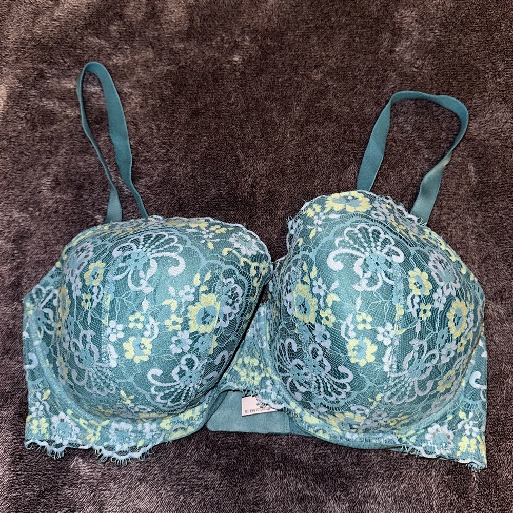 Victoria's Secret Teal and Yellow Lace Bra